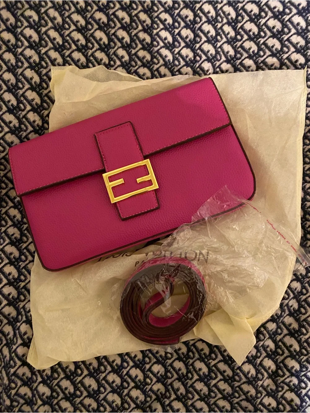 Fuchsia Inspired Leather Shoulder Bag with Gold Buckle